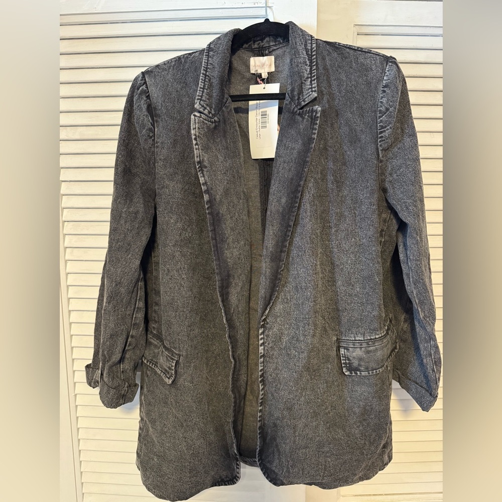 Acid-wash Black Denim Blazer